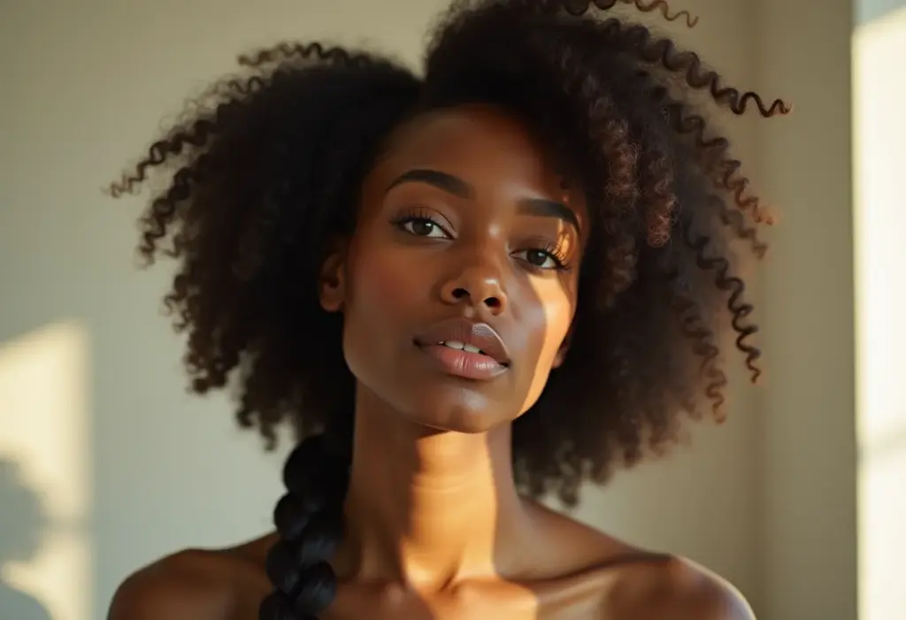 Mulher negra com trança lateral elegante