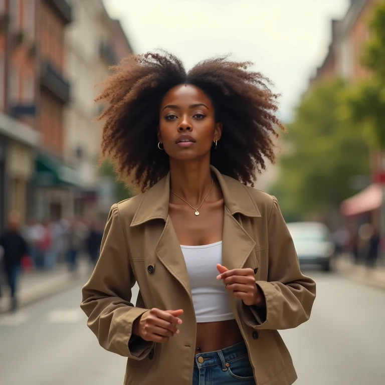 Mulher negra correndo na rua com tênis de amortecimento.