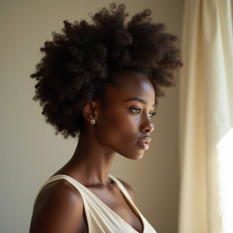 Mulher negra costurando capa de pufe