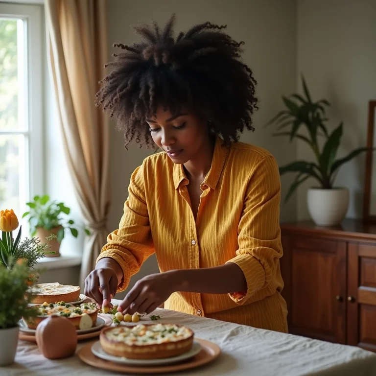 Mulher negra decorando aparador