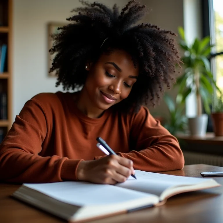 Mulher negra definindo prazos realistas em um planner