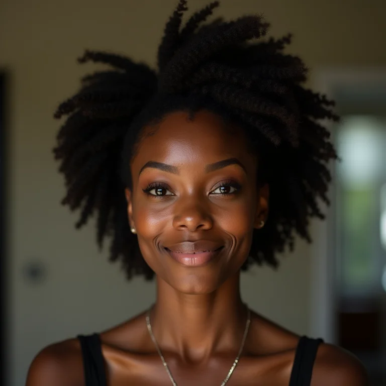 Mulher negra demonstrando linguagem corporal positiva.