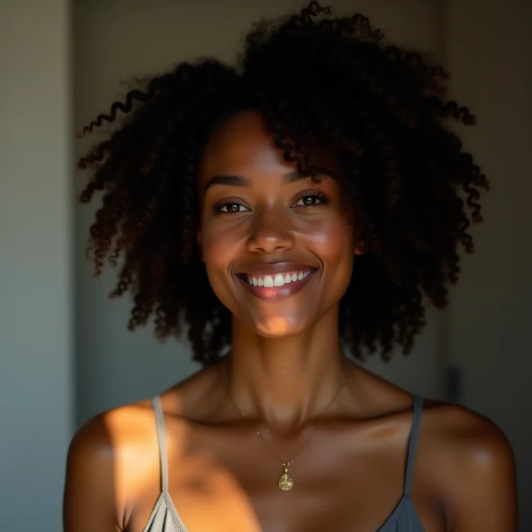 Mulher negra destacando habilidades e experiências em um currículo.