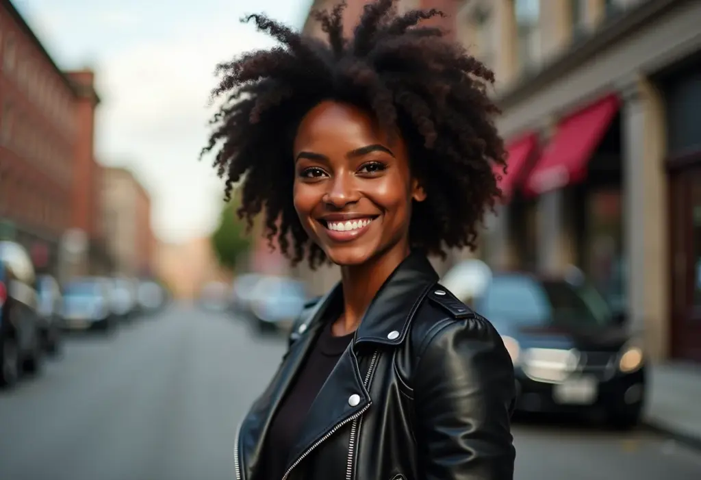 Jaqueta de Couro: 7 looks estilosos (e fáceis) para usar já Mulher negra estilosa com jaqueta de couro