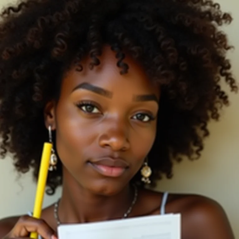 Mulher negra estudando com foco e determinação.