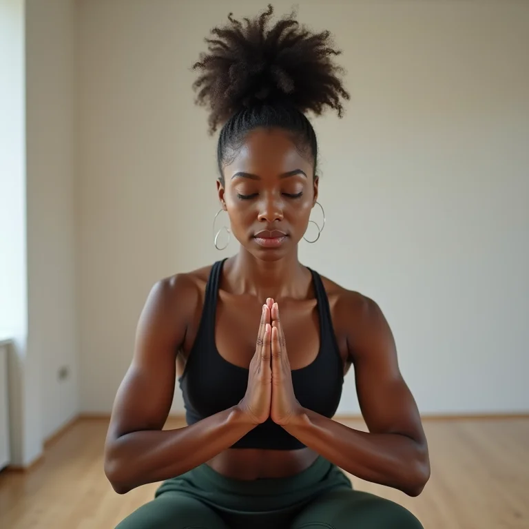 Mulher negra focada em exercício de pilates para melhorar a concentração