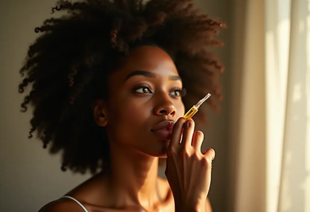 Mulher negra hidratando as cutículas