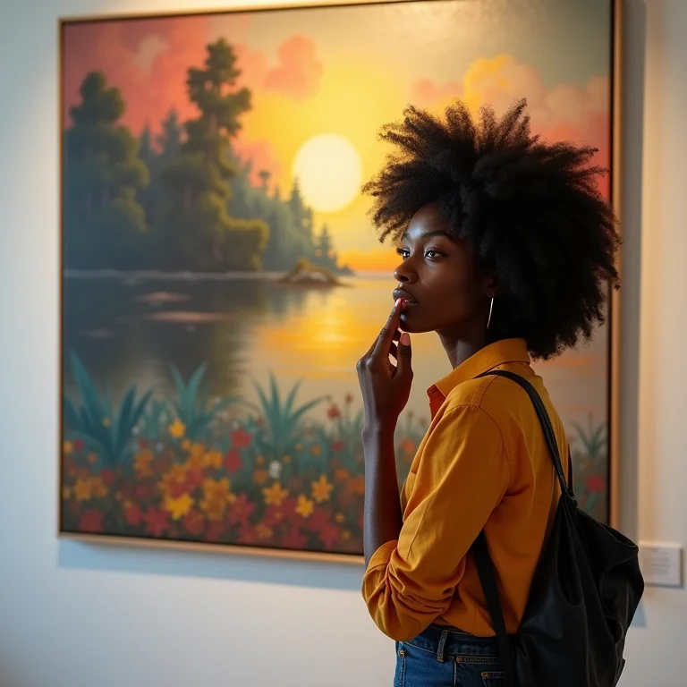 Mulher negra observando uma obra de arte no MASP.