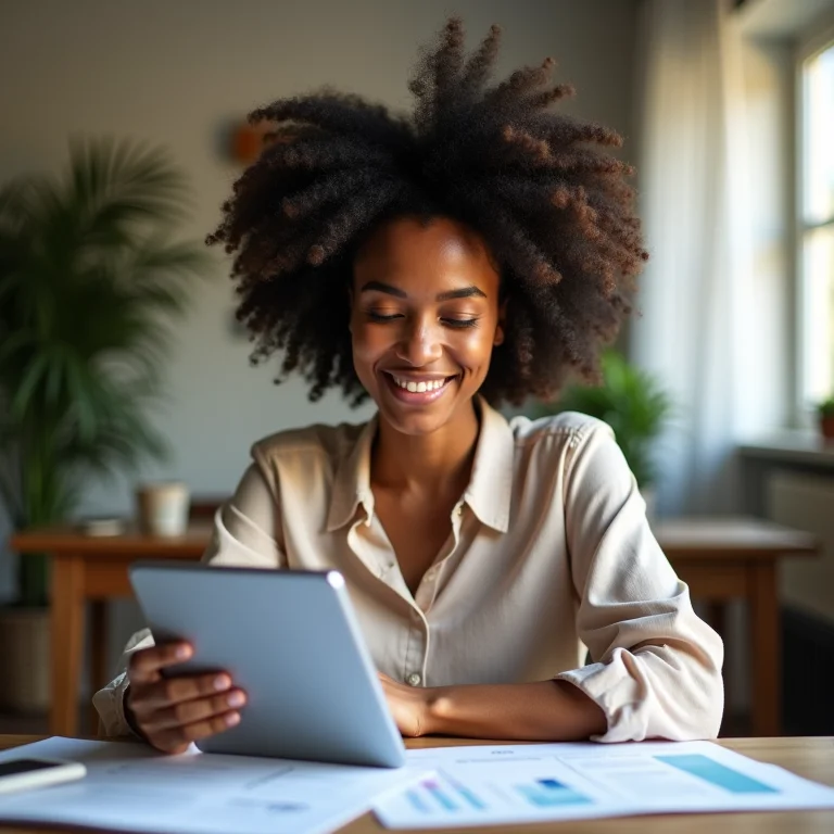 Mulher negra planejando o orçamento da casa nova