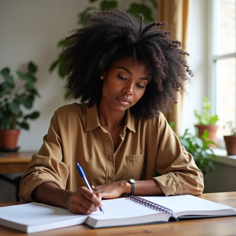 Mulher negra planejando sua rotina