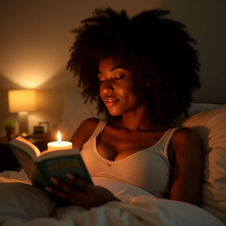 Mulher negra relaxando com vela aromática vegana