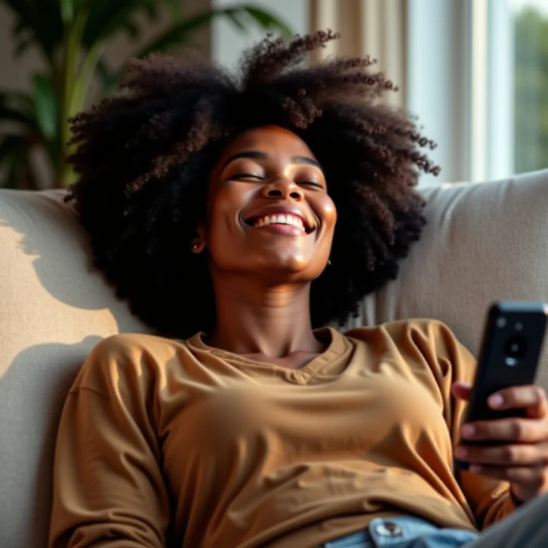 Mulher negra relaxando e curtindo uma série no fim de semana