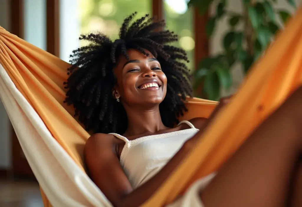 Mulher negra relaxando em hotel fazenda de luxo em SP