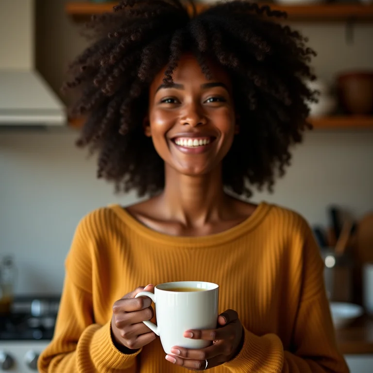 Mulher negra sorrindo com Golden Milk