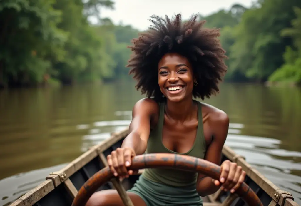 Roteiro Amazônia: Como viver Manaus e a selva (de verdade) Mulher negra sorrindo em barco na Amazônia