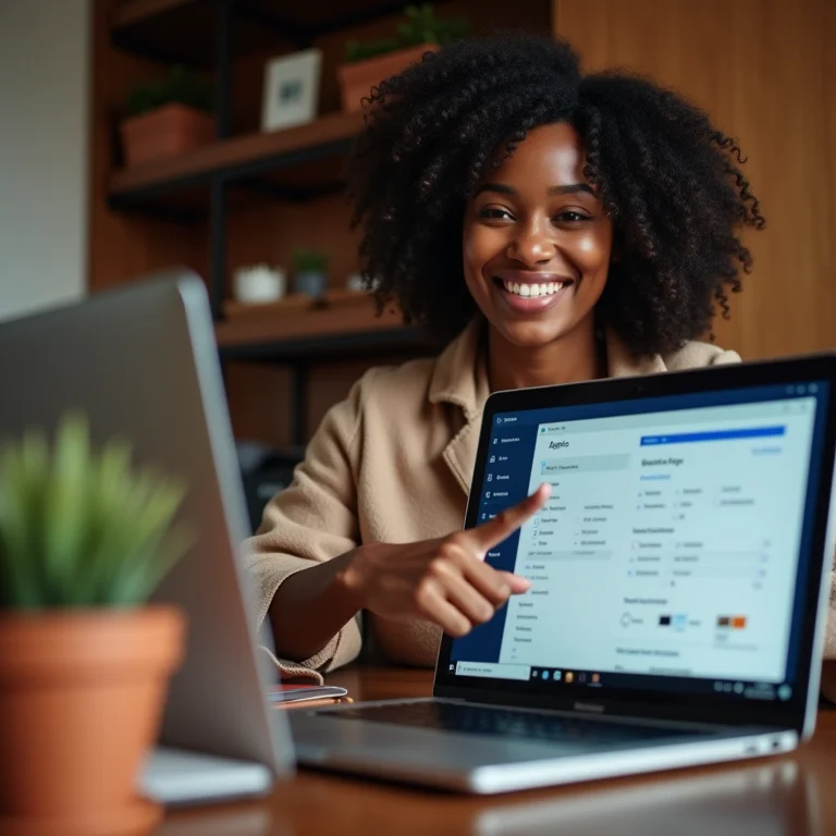 Mulher negra sorrindo enquanto desativa programas de inicialização no Windows.