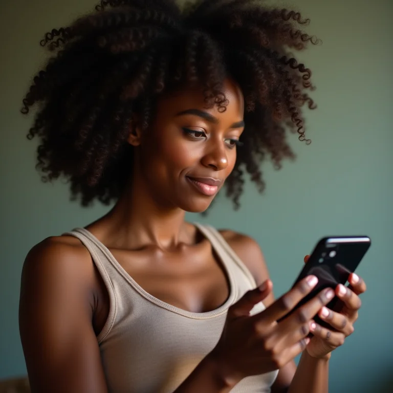 Mulher negra usando gerenciador inteligente da Samsung