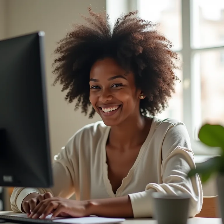 Mulher negra usando IVCam no computador