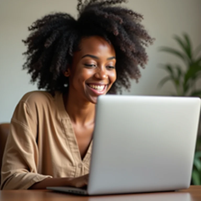 Mulher negra usando o Canva para criar posts de venda