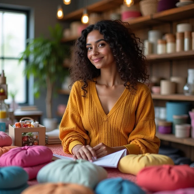 Mulher parda organizando estoque de loja.