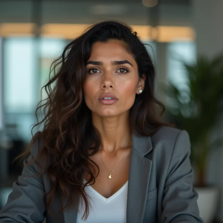 Mulher parda ouvindo feedback com expressão atenta e preocupada.