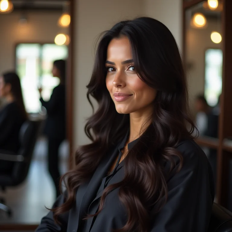 Mulher parda/latina em salão de beleza fazendo progressiva