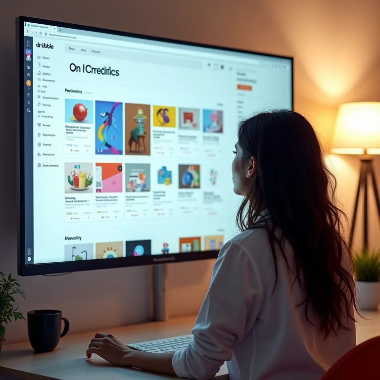 Mulher parda/latina usando Dribbble para exibir trabalhos