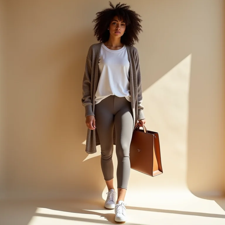 Mulher parda/latina vestindo roupas confortáveis para viajar de ônibus