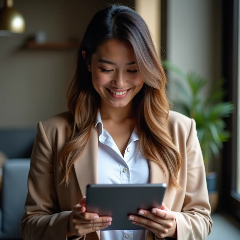 Mulher plus size analisando exemplos de assinaturas de email