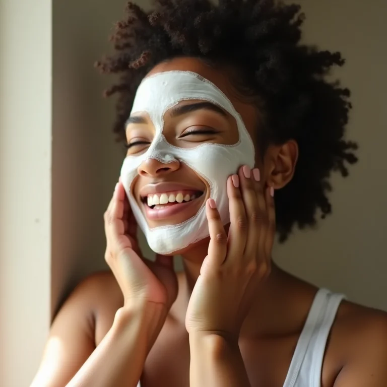 Mulher plus size aplicando máscara facial