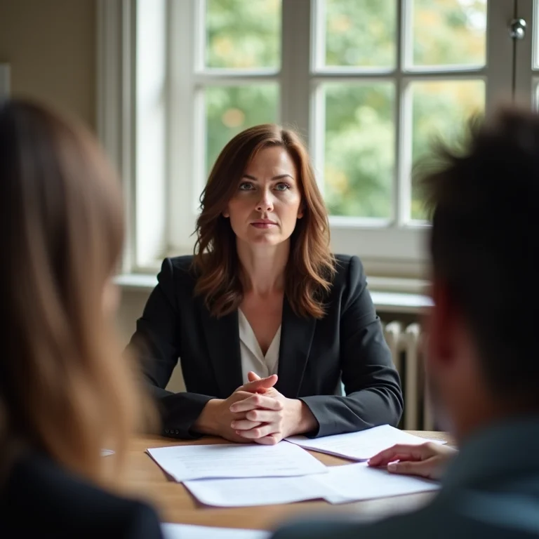 Mulher plus size cercada por documentos legais.