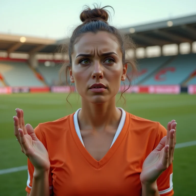 Mulher plus size confusa durante um jogo de futebol