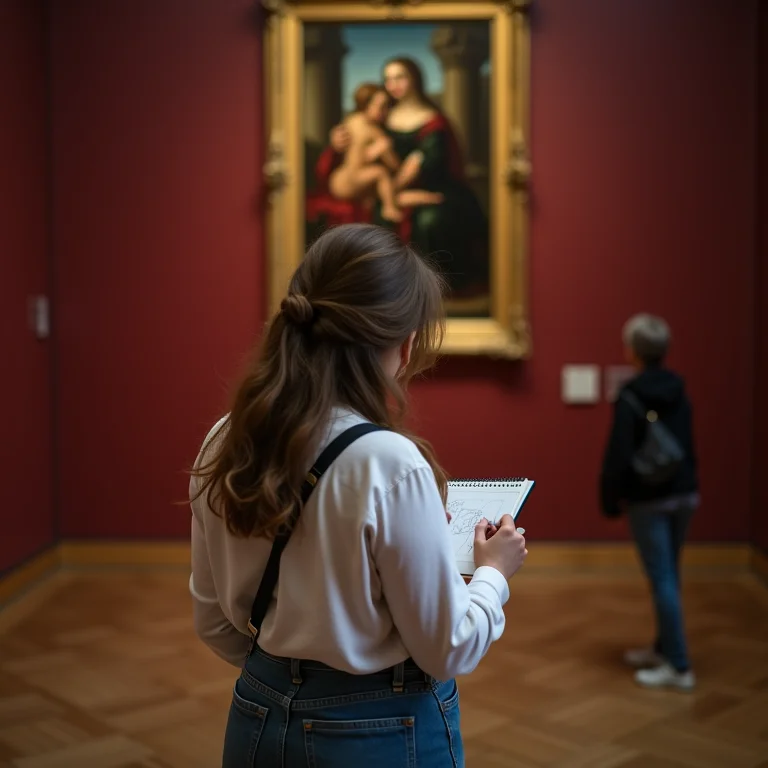 Mulher plus size desenhando pintura renascentista.