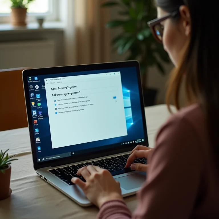 Mulher plus size desinstalando programas no Windows.