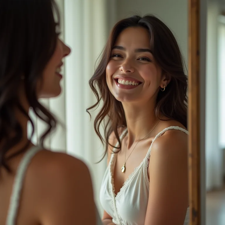 Mulher plus size experimentando roupas e definindo seu estilo