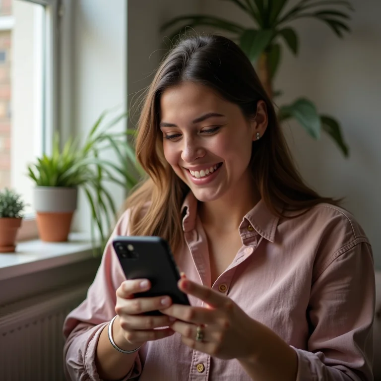 Mulher Plus Size gerenciando rifa online pelo celular