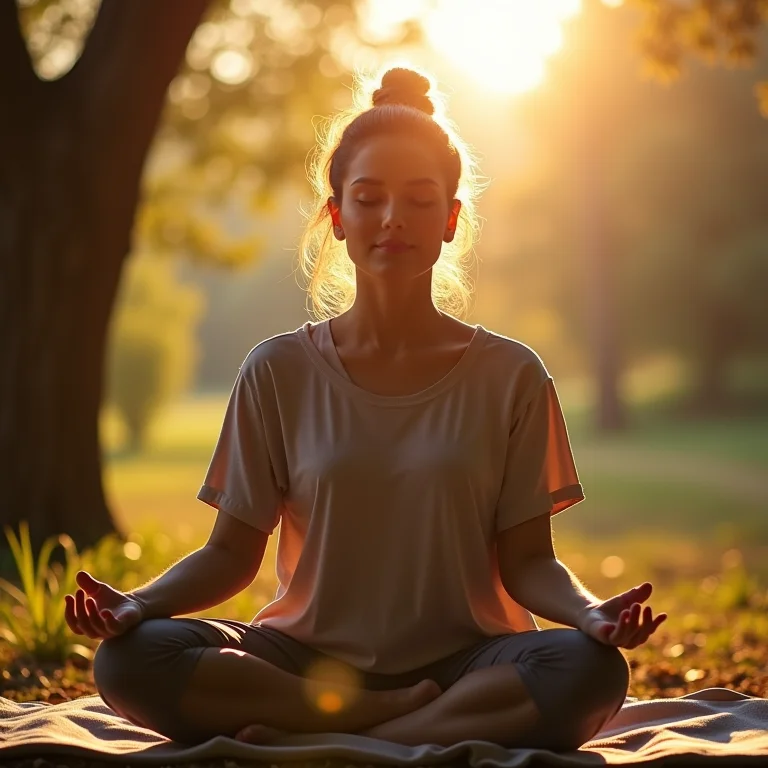 Mulher plus size meditando em um ambiente sereno