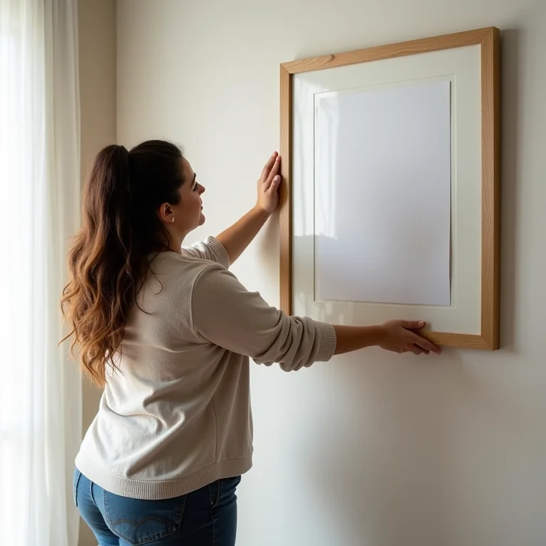 Mulher Plus Size pendurando um quadro na parede