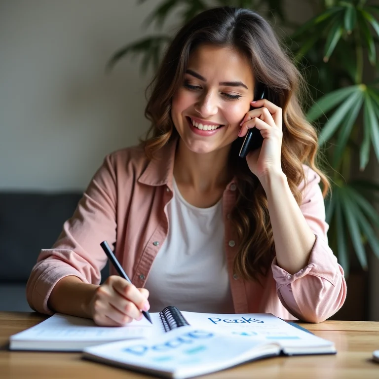 Mulher plus size sorrindo enquanto considera benefícios e bônus em proposta de emprego