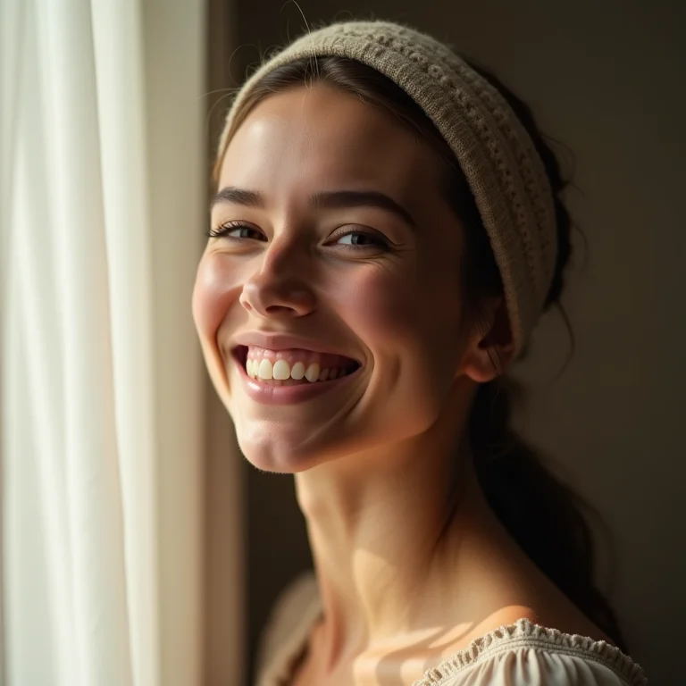 Mulher plus size sorrindo, usando headband texturizada