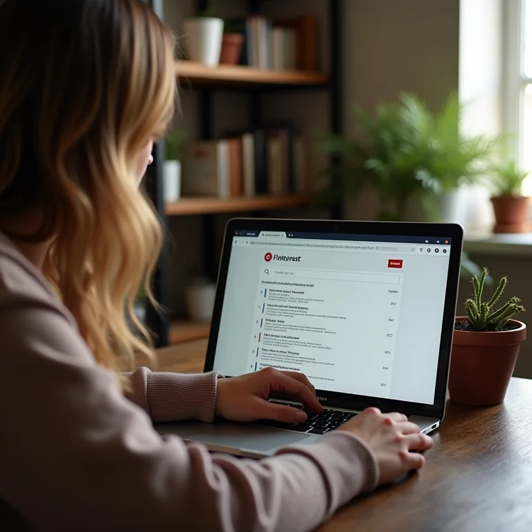 Mulher plus size usando a barra de busca do Pinterest para encontrar ideias de carreira.