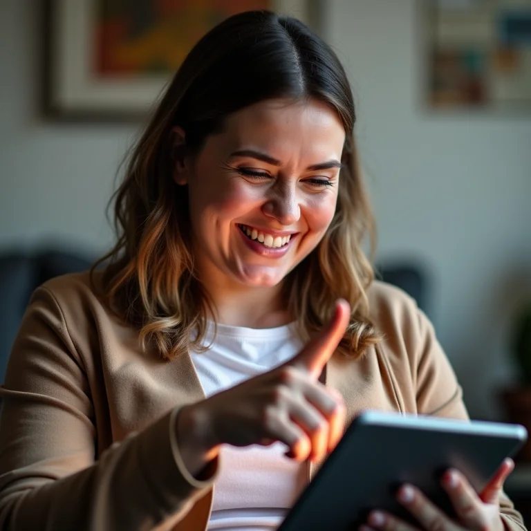 Mulher Plus Size usando aplicativo financeiro.