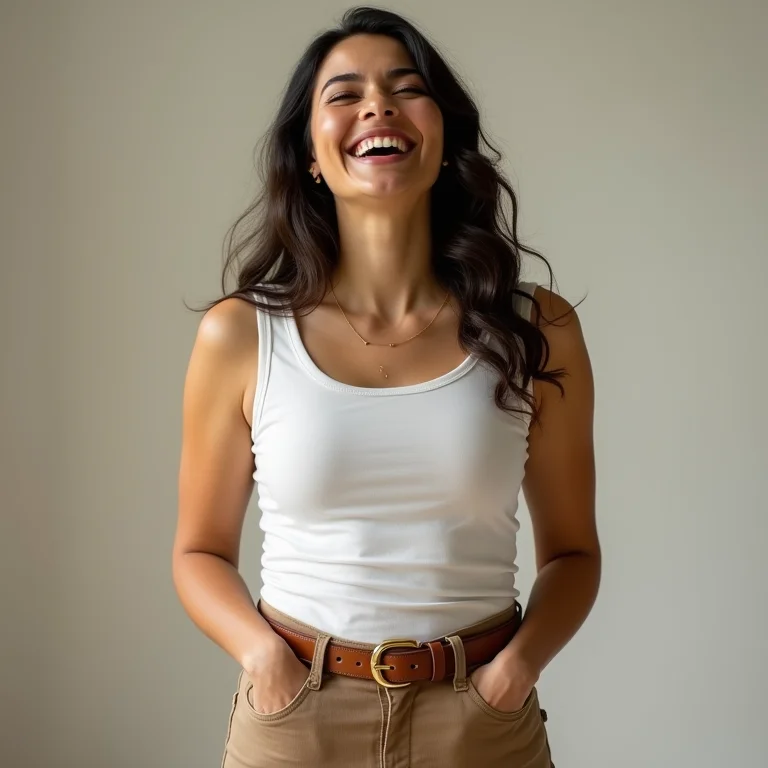 Mulher plus size usando cinto na cintura natural