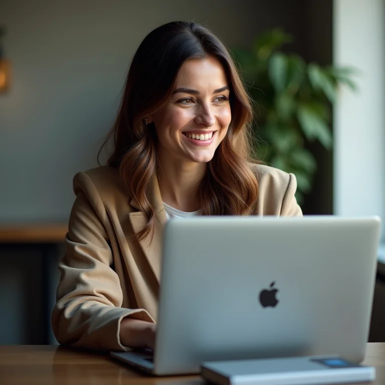 Mulher plus size usando VPN para acessar conteúdo de streaming mais barato e variado em seu laptop.