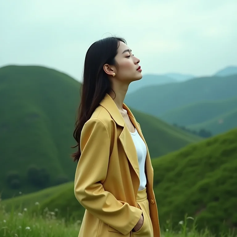 Mulher sonhadora inspirada por doramas