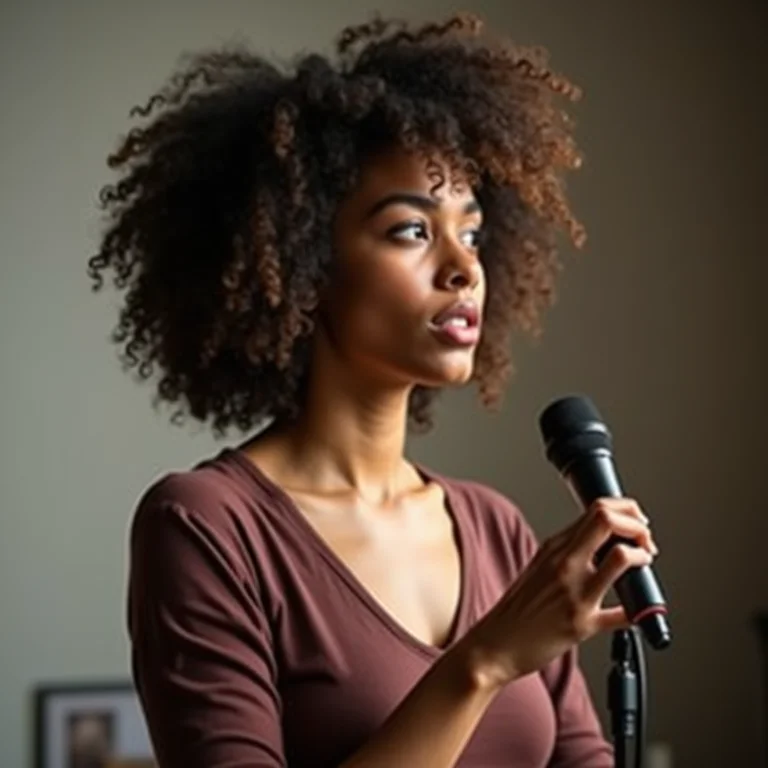 Mulher treinando tom de voz para entrevista