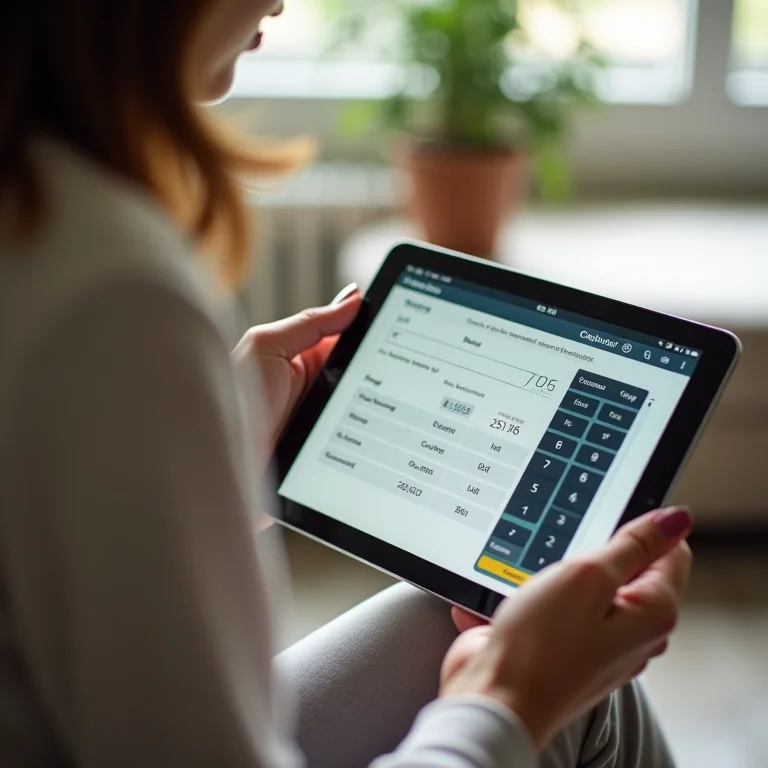 Mulher usando calculadora online