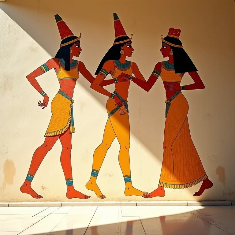 Mural egípcio com bailarinos