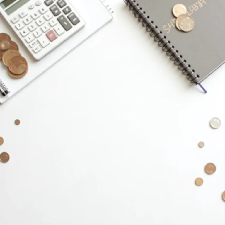 Organização de documentos financeiros e calculadora.