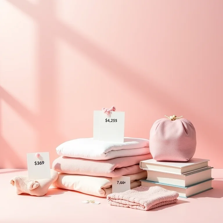 Organização de itens para bazar com etiquetas de preço.